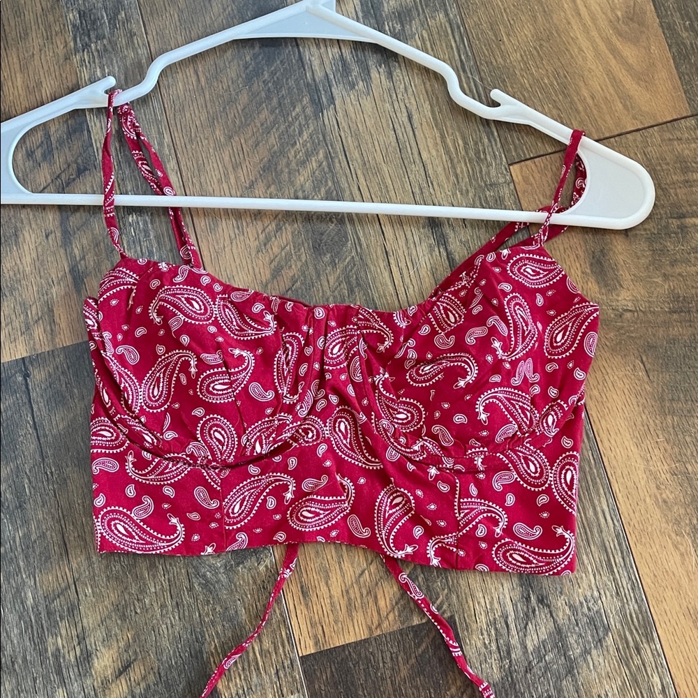 Red Paisley Lace Back Top